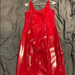 Faux leather red mini dress